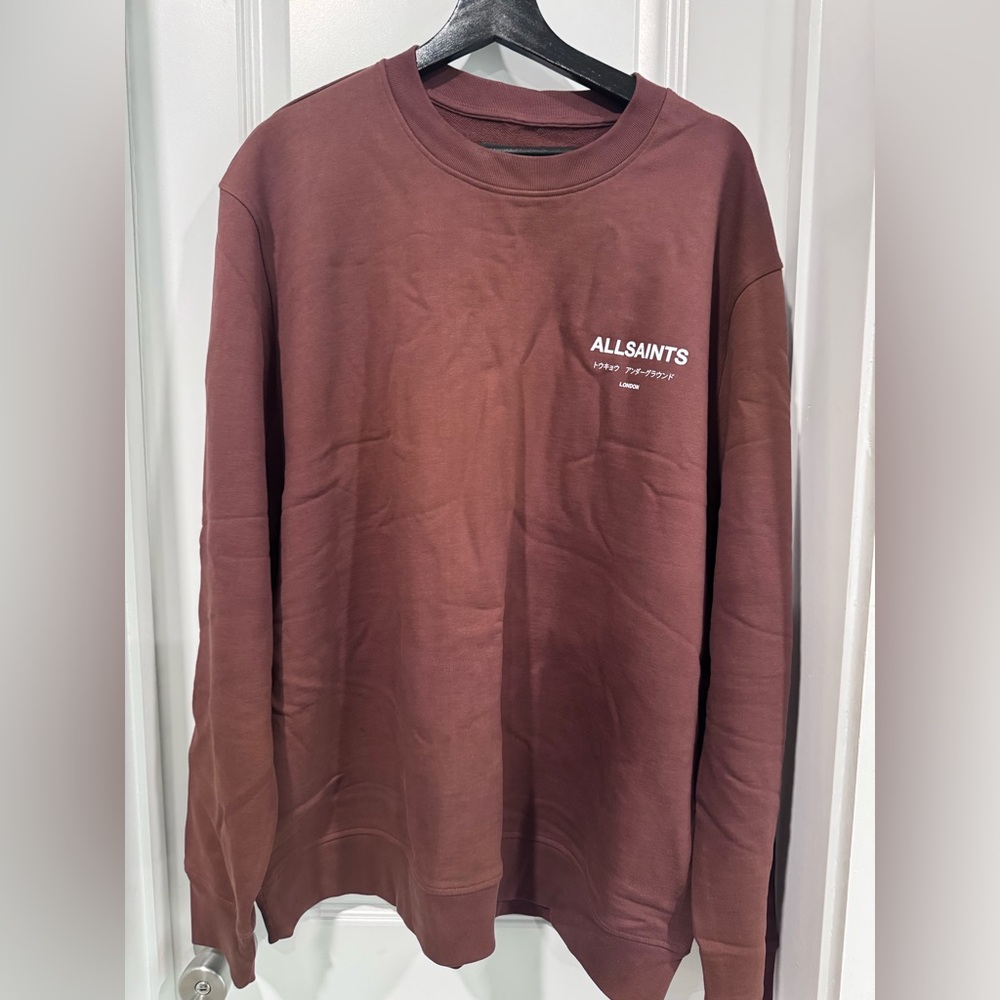 All Saints Men's Underground Crew Neck Maroon Crewneck Sweater
